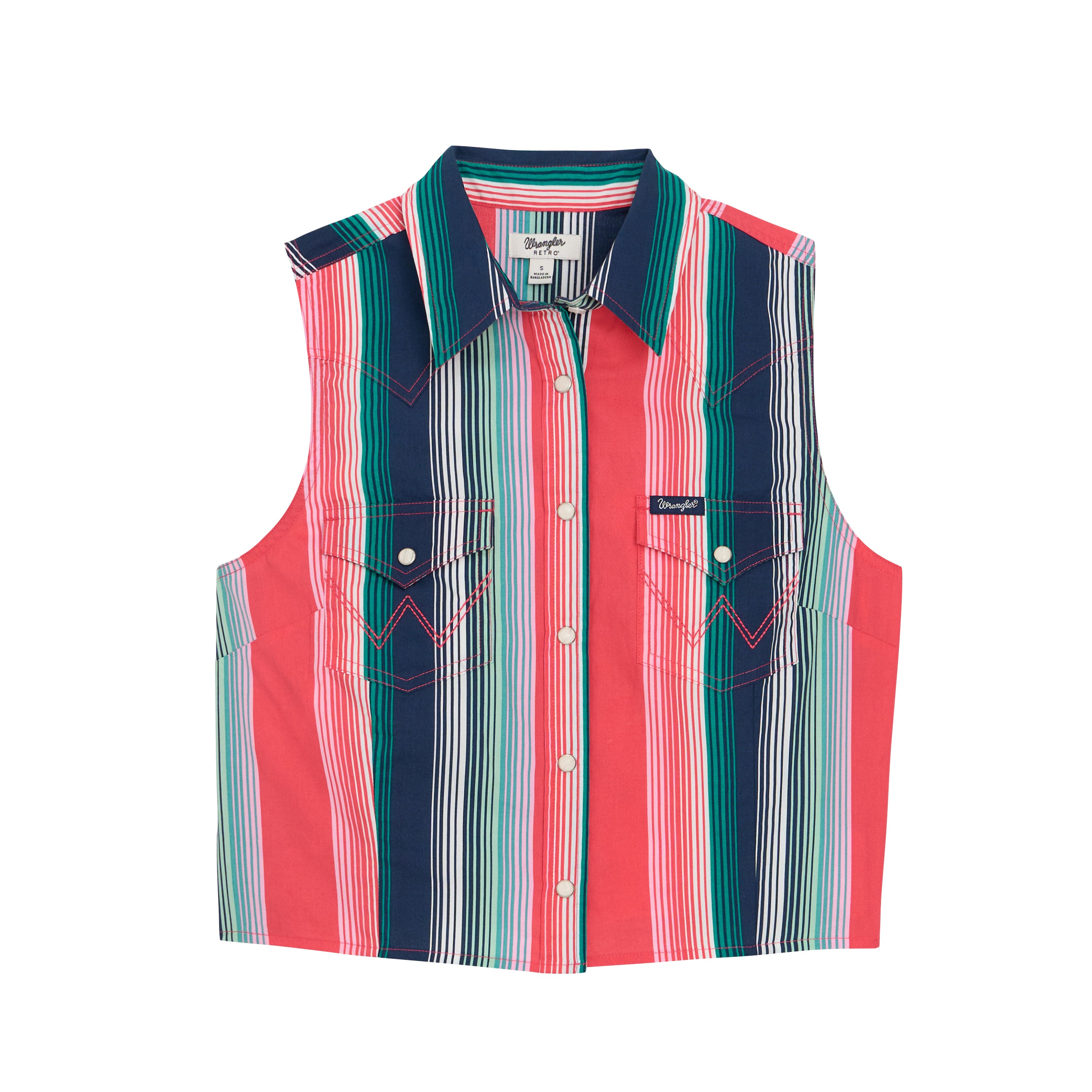 Wrangler White with Multi Color Stripes Retro Punch Women's Sleeveless Snap Shirt 112379504