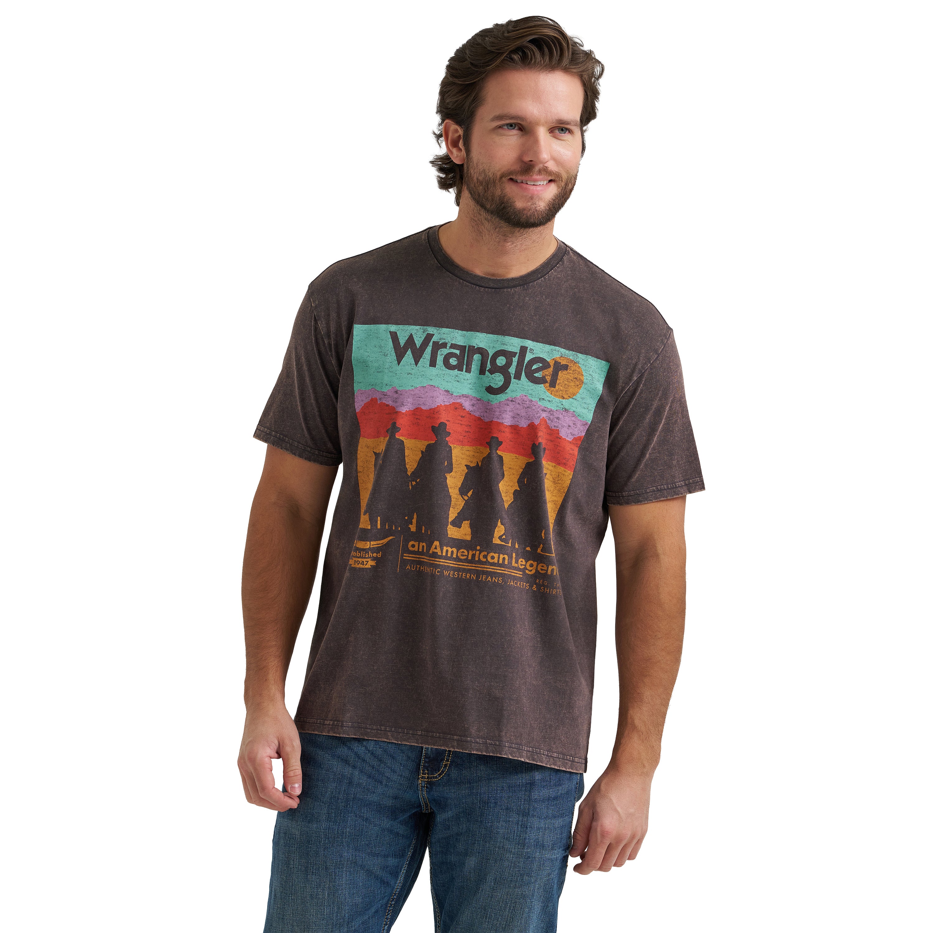 Wrangler Phantom Acid Wash American Legend Vintage Fit Men's Short Sleeve Graphic Back T-Shirt 112379579