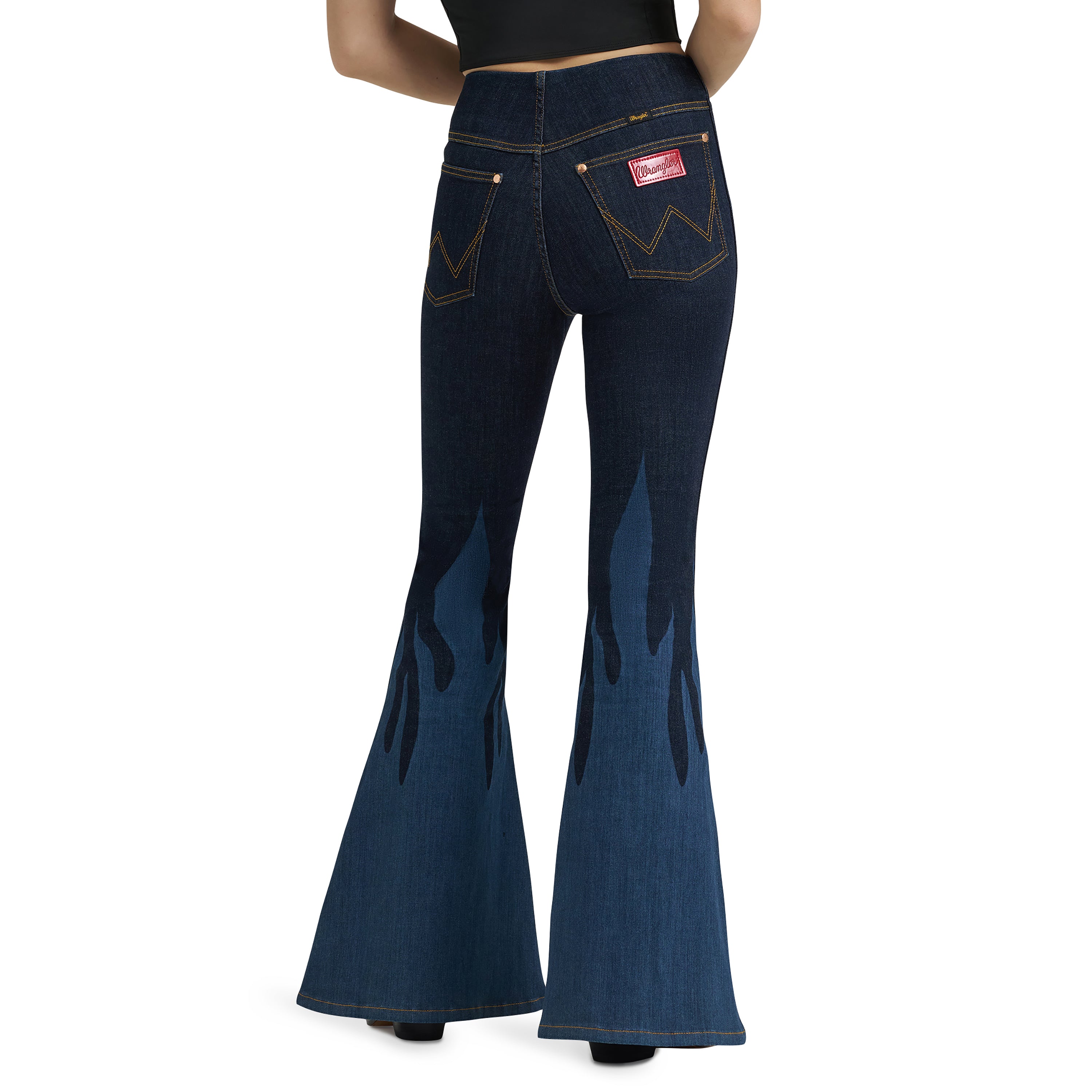 Lainey Wilson X Wrangler Dark Denim Flame Pull On Women's Bell Bottoms 112380486