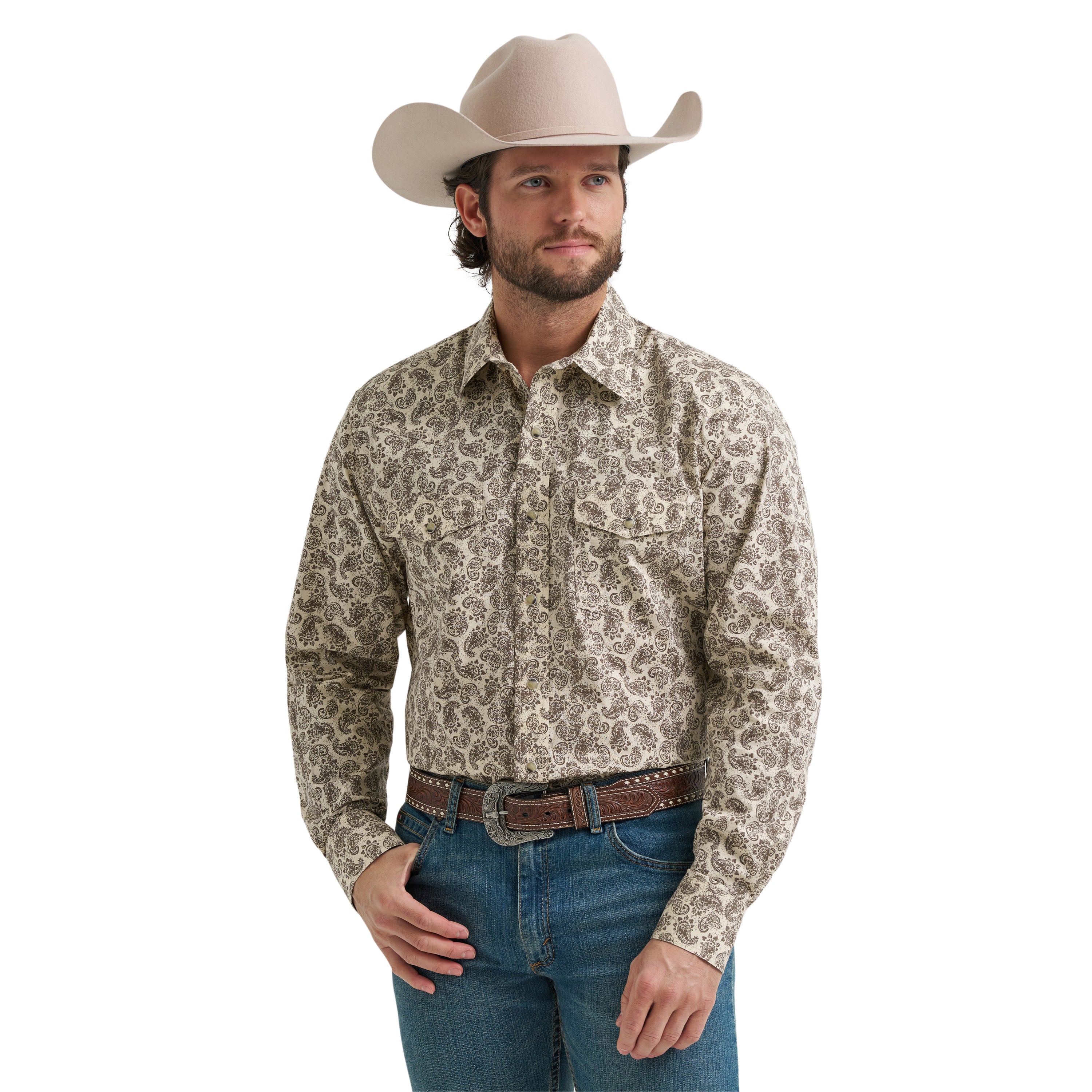 Wrangler Saddle Paisley 20X Competition Advanced Comfort Men's Collared Long Sleeve Two Pocket Western Snap Shirt 112381480
