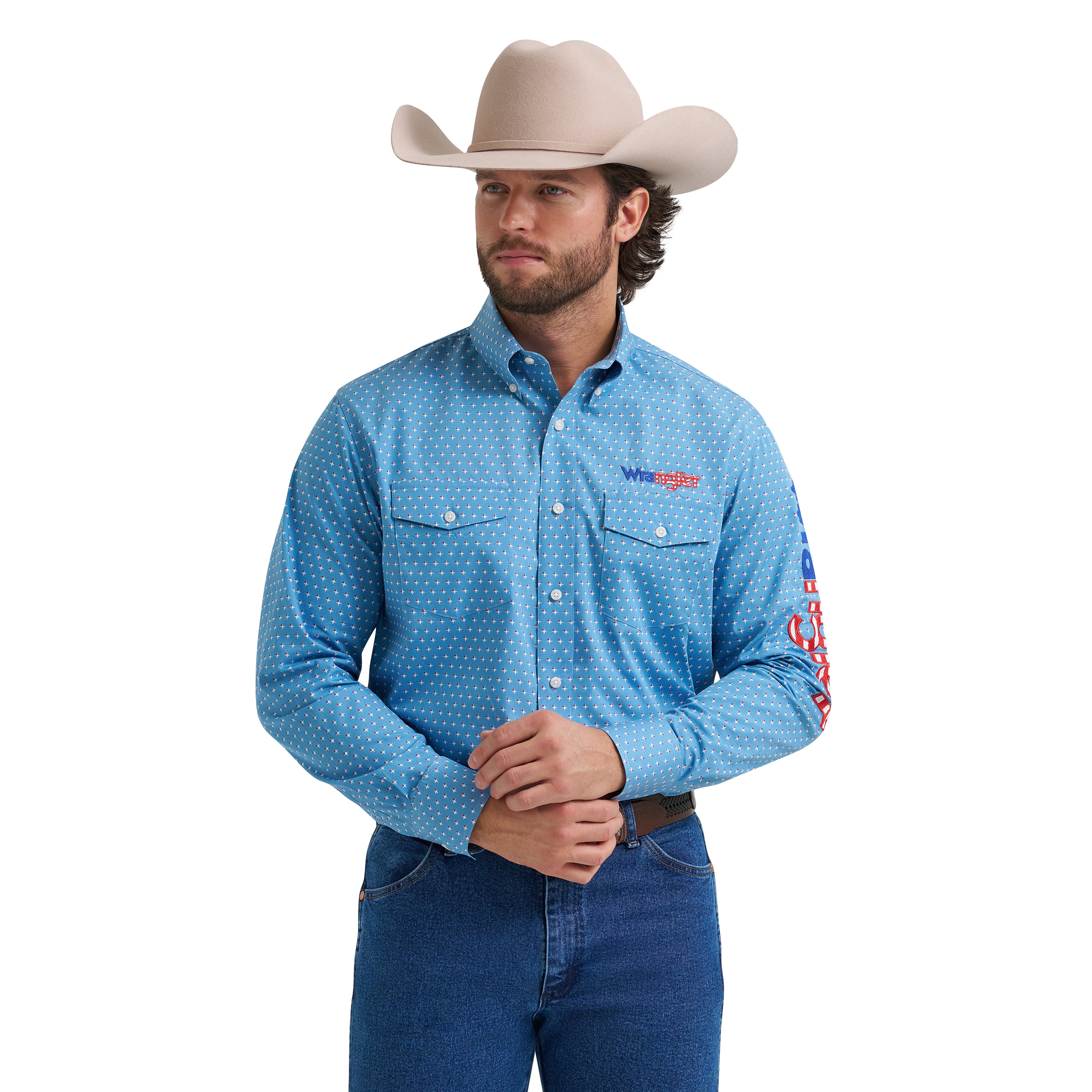 Wrangler Americana Wrangler Logo Men's Collared Long Sleeve Button Down Print Shirt 112381985
