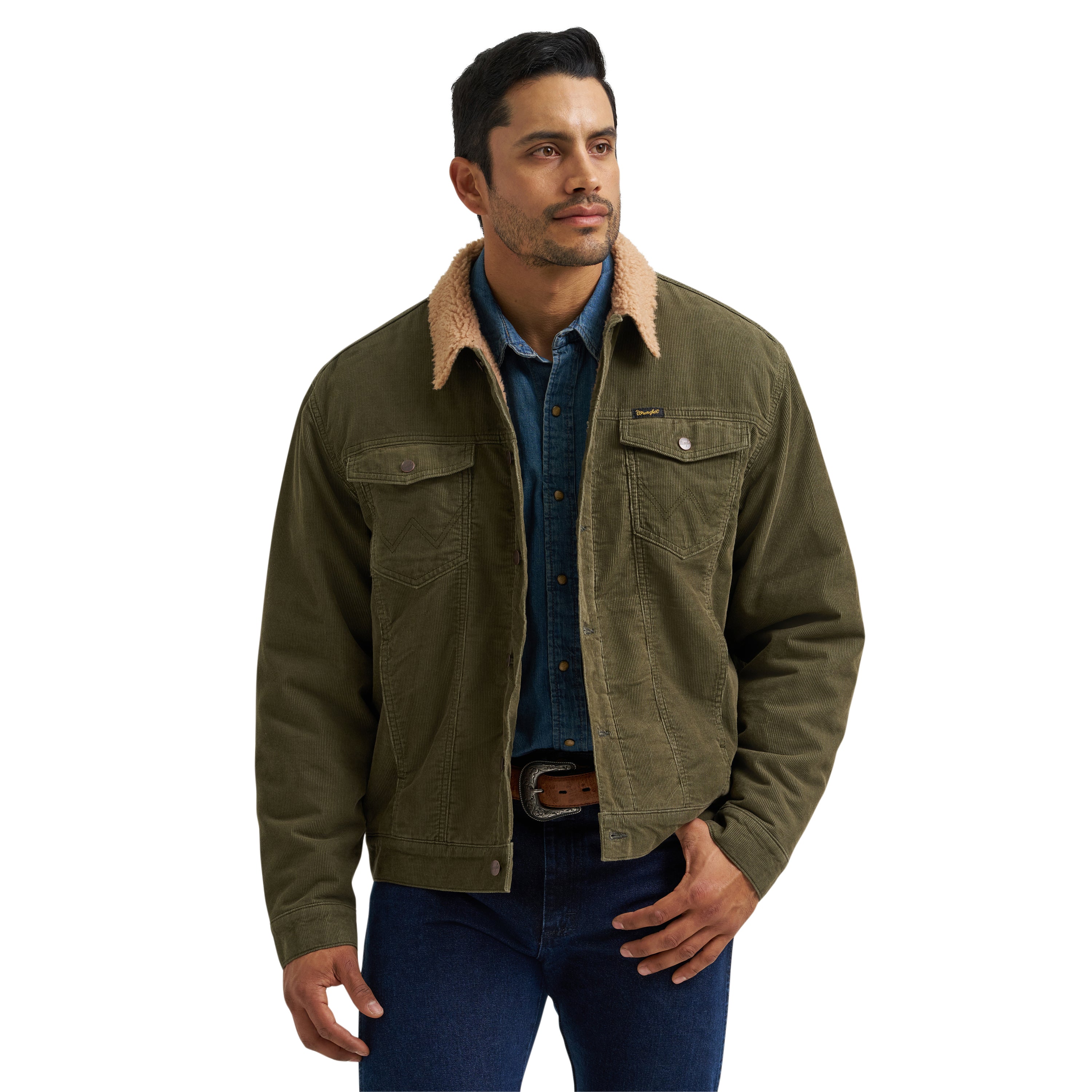 Wrangler Olive Night Cowboy Cut Men's Sherpa Lined Corduroy Jacket 112382098