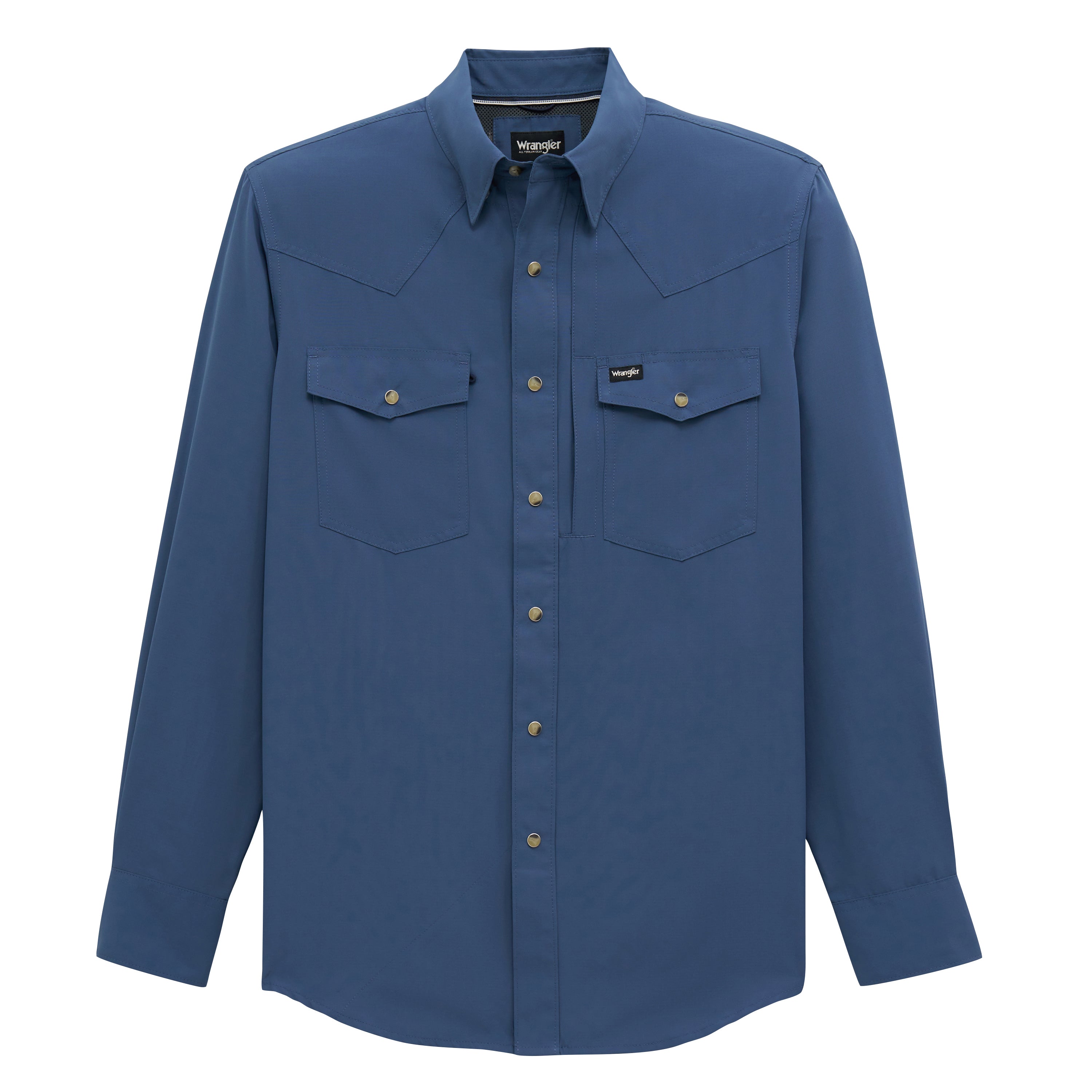 Wrangler Vintage Indigo All Terrain Gear Men's Collared Performance Solid Longsleeve Shirt 112382400
