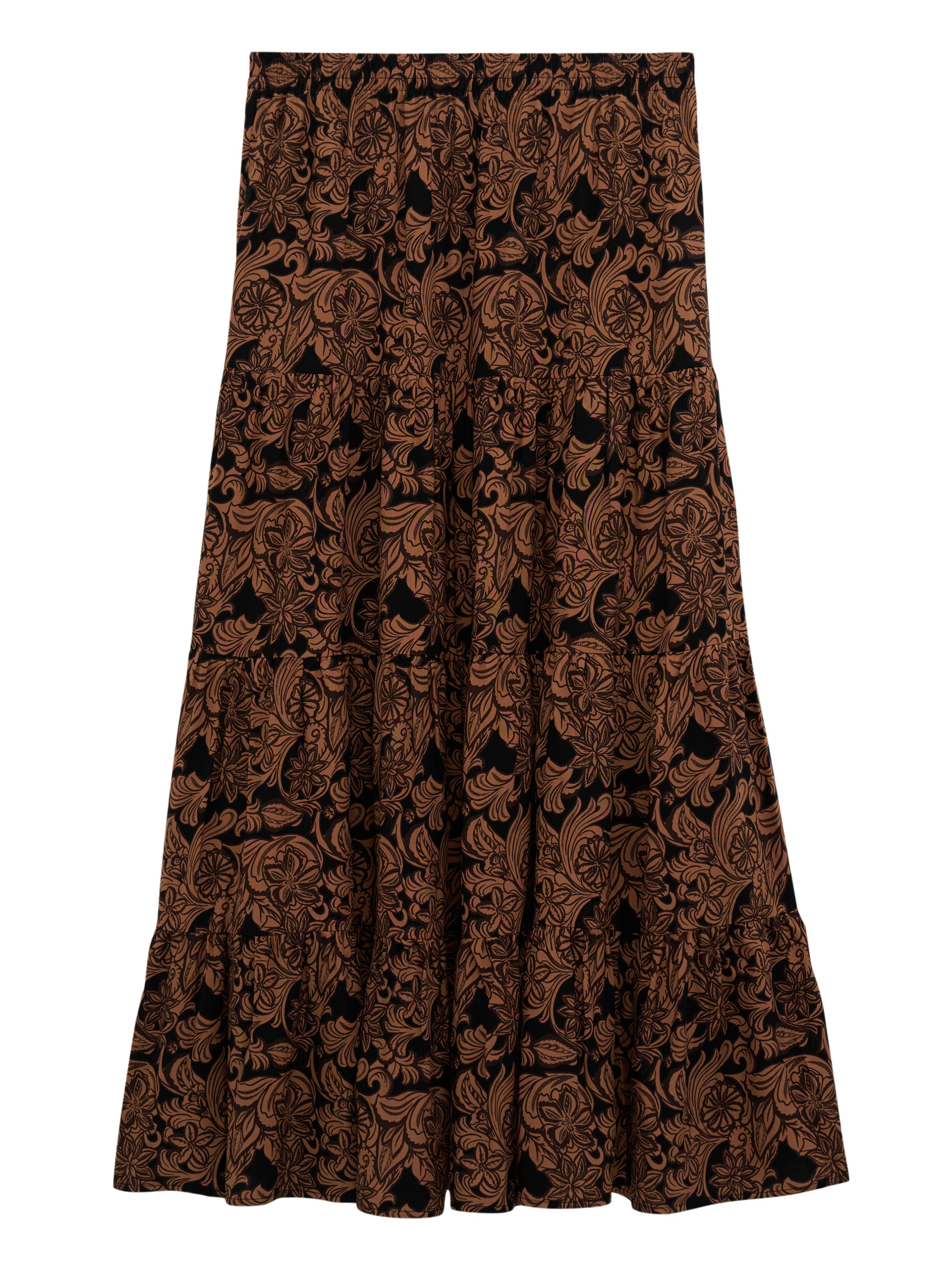 Wrangler Black with Brown Paisley Print Women's Tiered Maxi Skirt 112382513