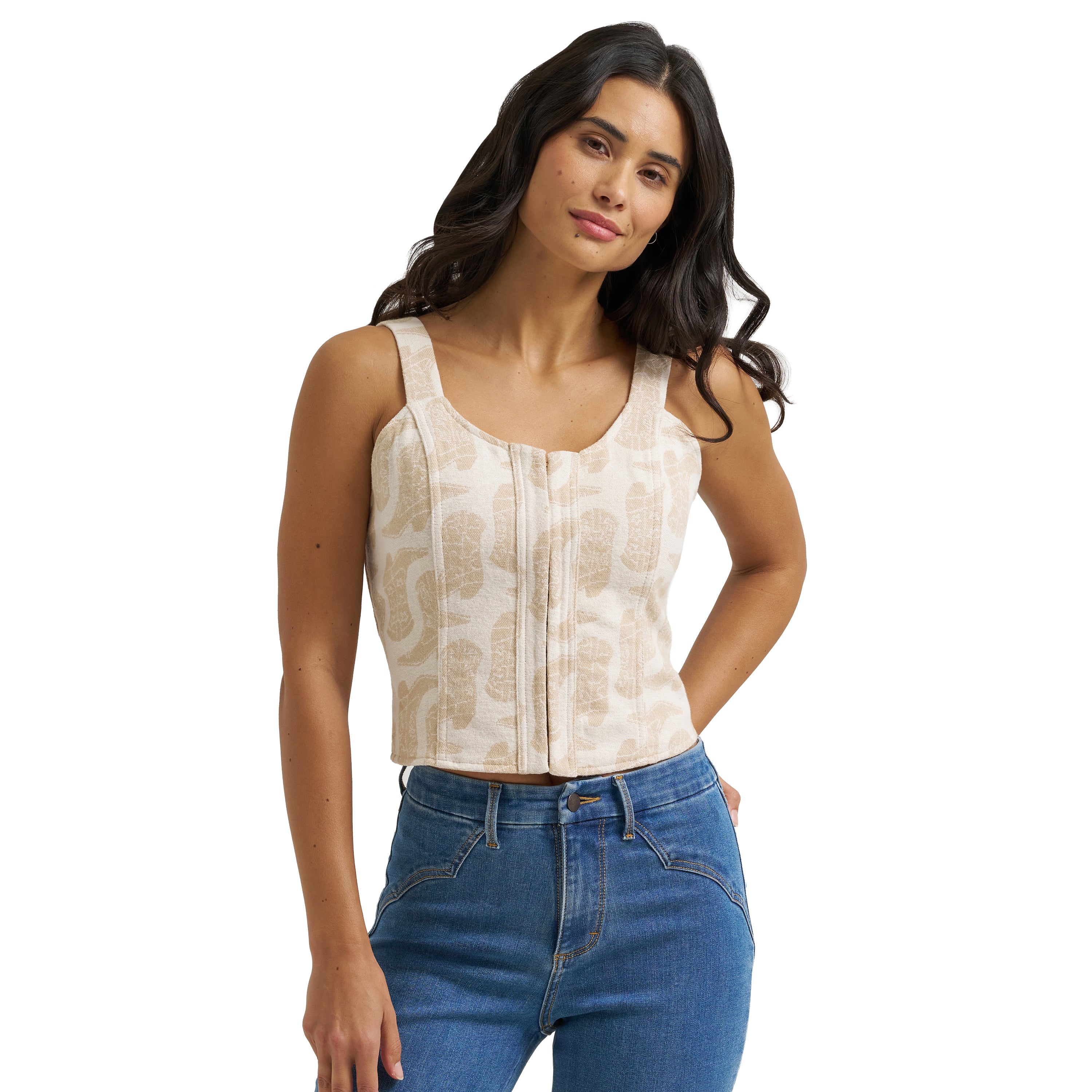 Wrangler Beige Jacquard  Boot Print Women's Corset Top 112382720