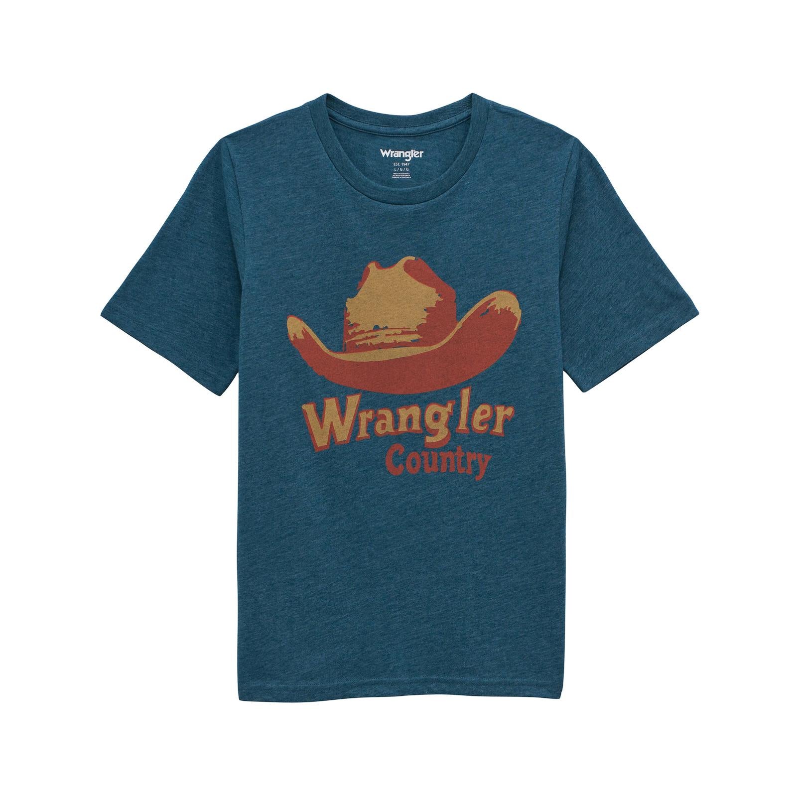 Wrangler Reflecting Pond Heather Boy's Short Sleeve 'Wrangler Country' Graphic T-Shirt 112383924