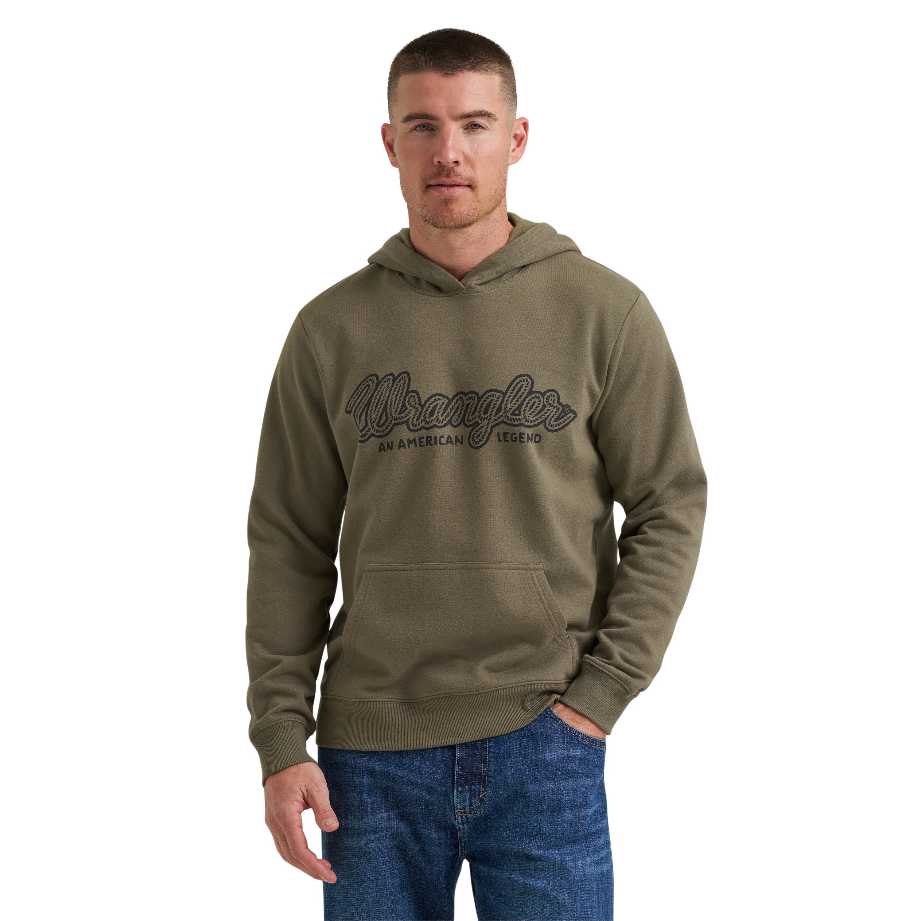 Wrangler Dusty Olive Legacy Script Men's Graphic Pullover Hoodie 112383996