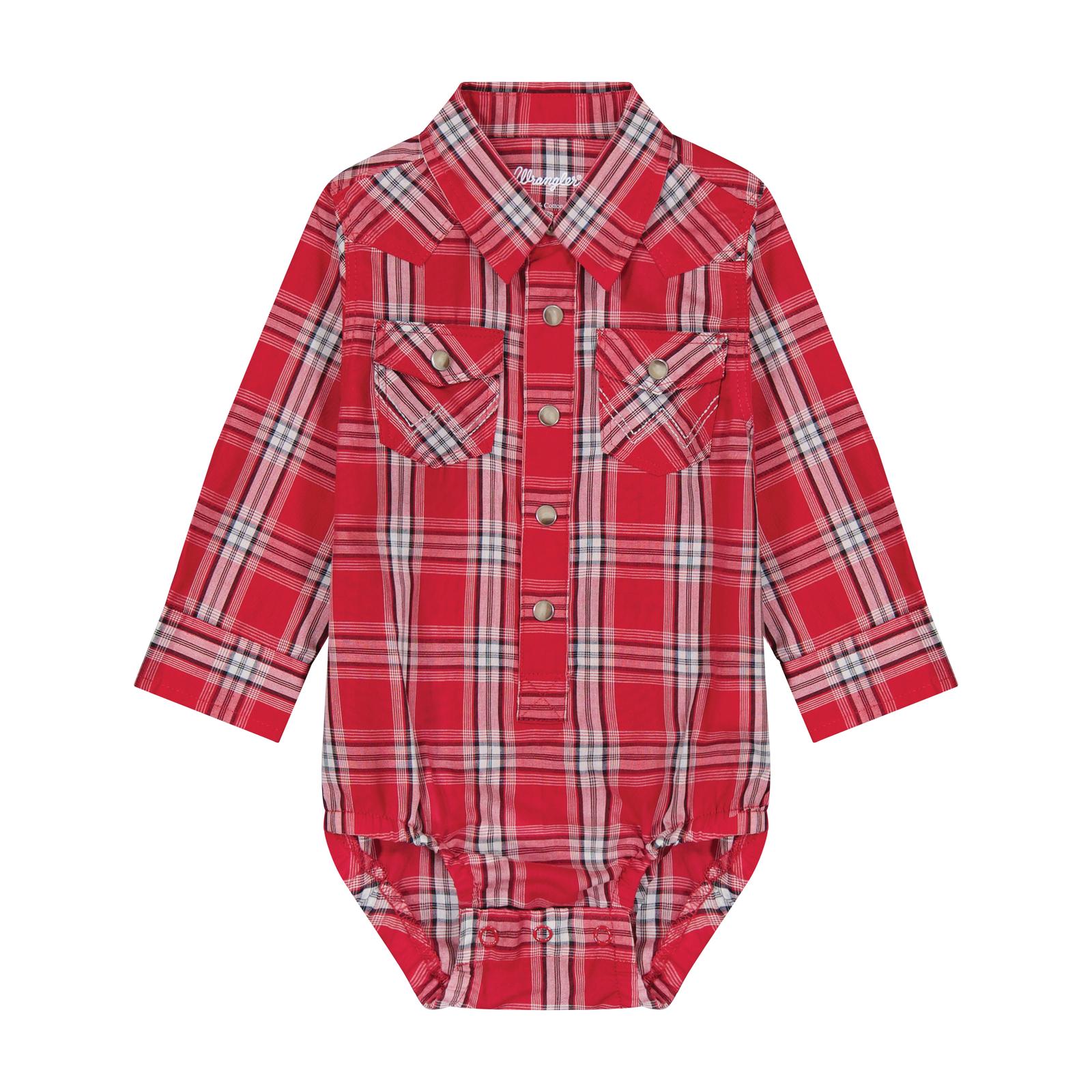 Wrangler Red Plaid Baby Boy Long Sleeve Bodysuit 112384705
