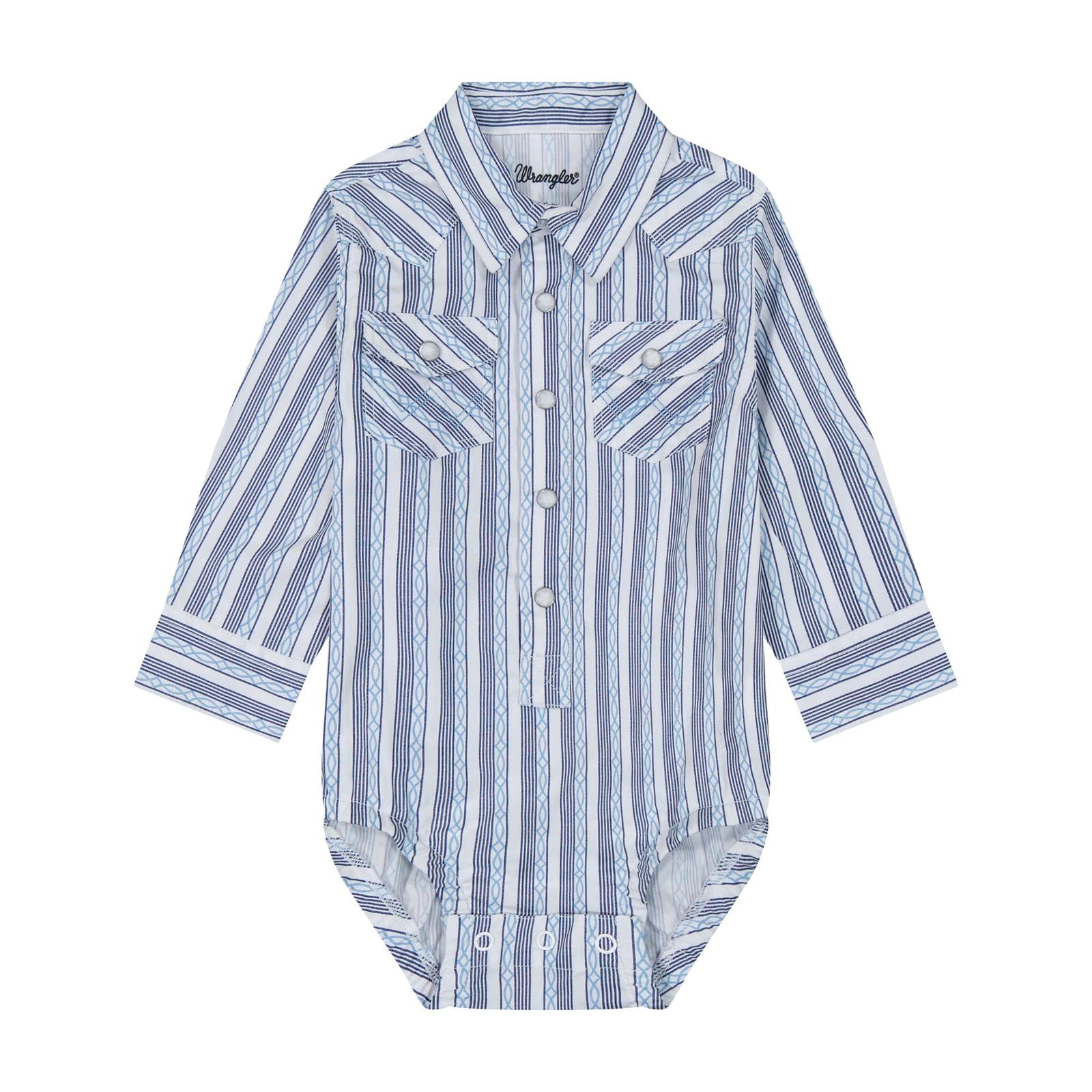 Wrangler Blue/White Stripe Baby Boy Long Sleeve Bodysuit 112384757