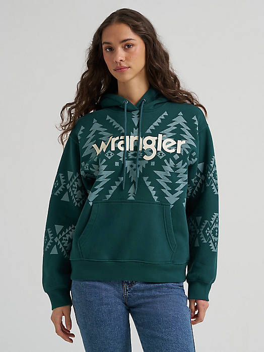 Wrangler Teal Painted Geo Graphic Hoodie Women's Hoodie 112385404