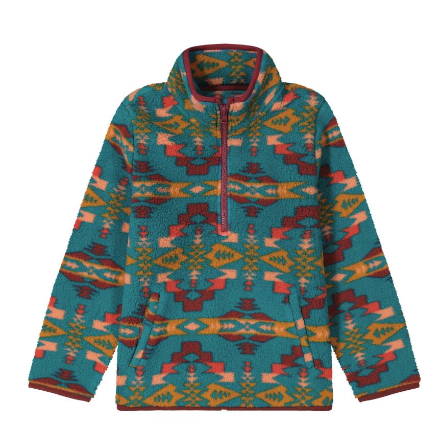 Wrangler Turquoise with Aztec Print Girls' Sherpa Pullover 112385526