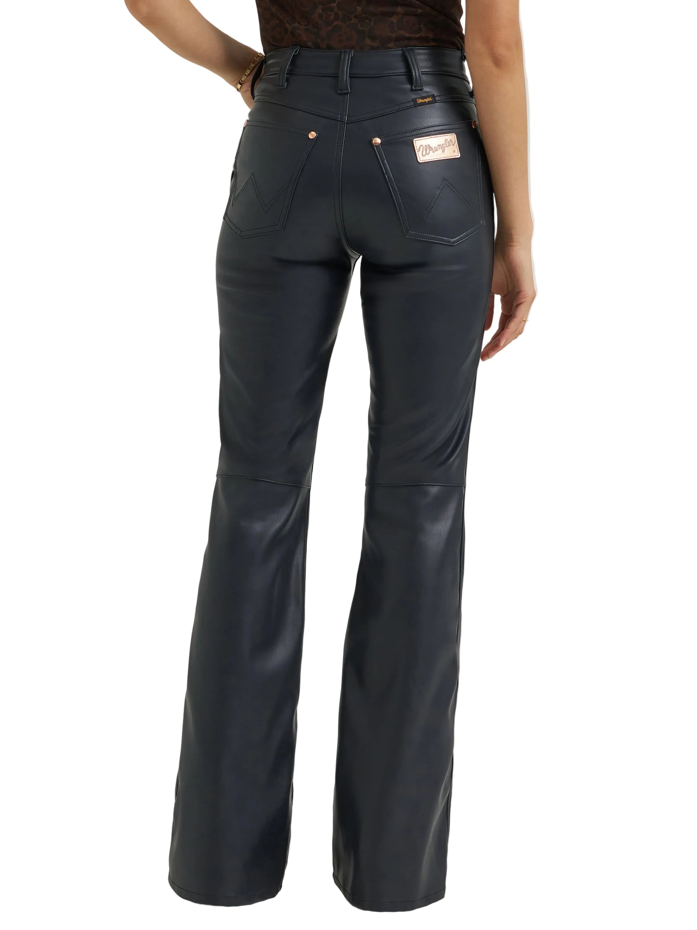 Wrangler x Lainey Wilson Black Women's Faux Leather 5 Pocket Flare Jeans 112385583