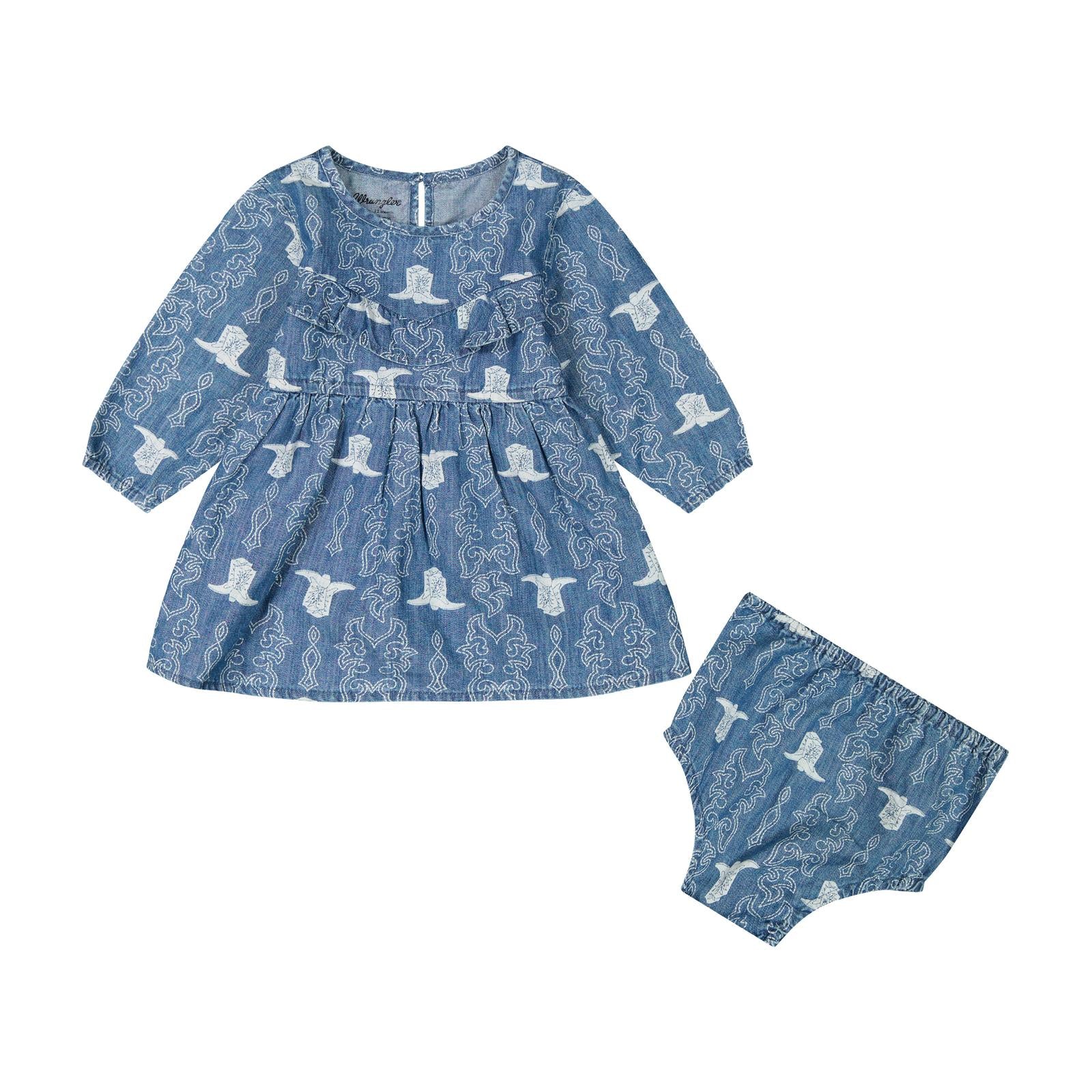 Wrangler Denim Baby Girls Boot Stitch Longsleeve Dress with Diaper Cover 112385756