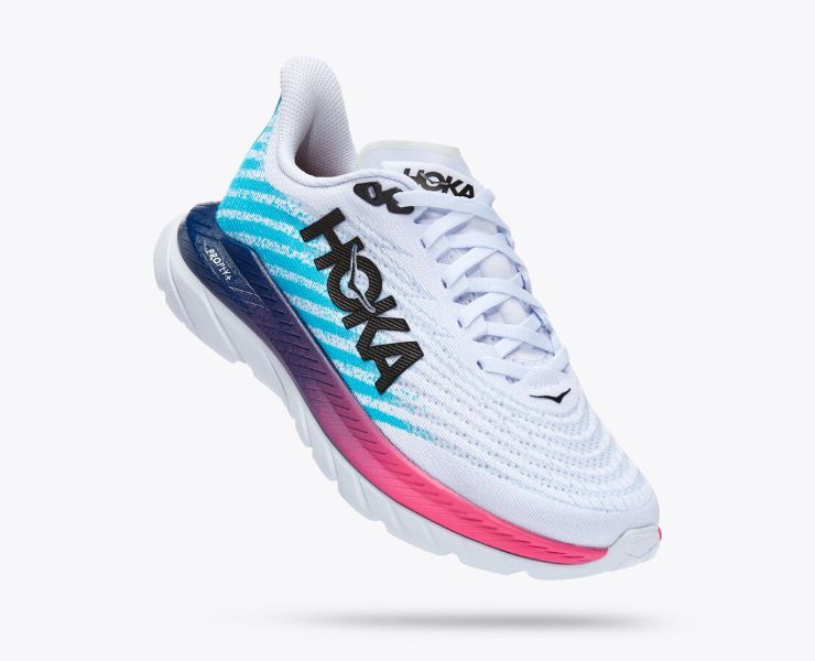 Hoka White/Scuba Blue Mach 5 Womens Road Running Shoes 1127894-WSBB