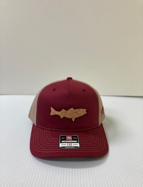 Richardson Cardinal/Tan Original 112 Trucker Hat with Topo Fish Patch 112FP-CT-FISH
