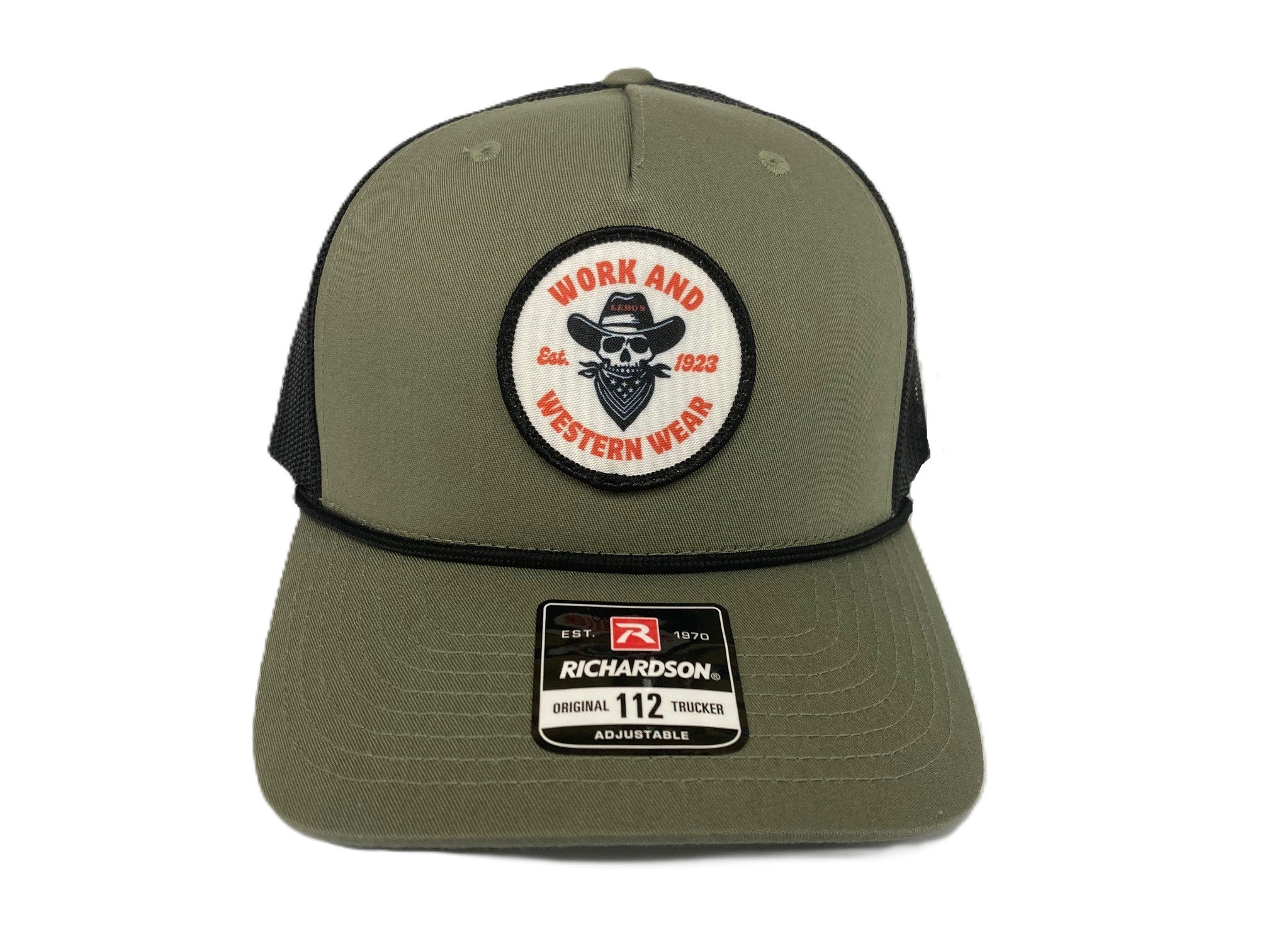 Lebo's Loden/Black Richardson 112 Trucker Hat with 'Work and Western Wear' Round Patch 112FPR-LOBB-WW