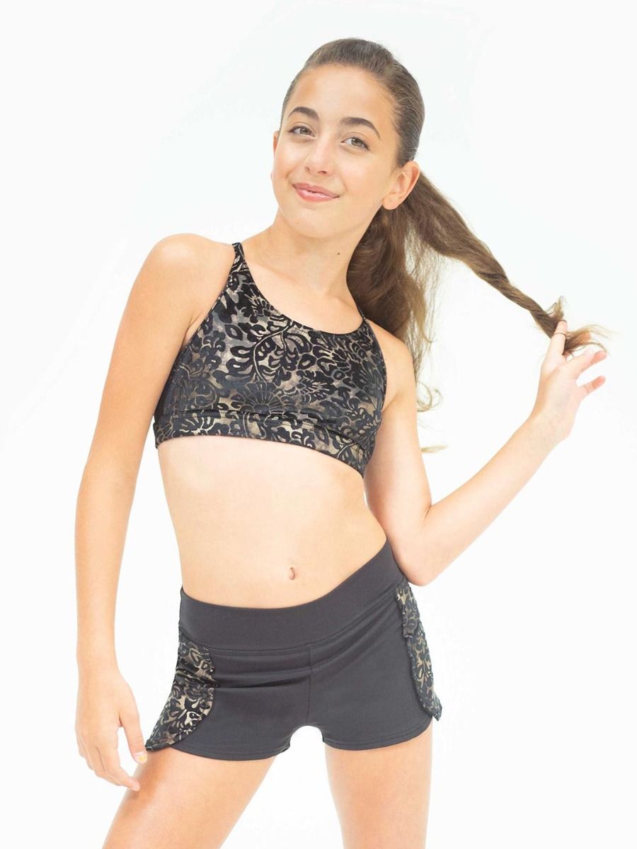 Capezio Black Damask Children Cross Back Strap Bra Top 11461T