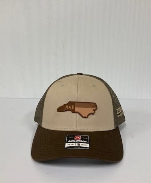 Richardson Tan/Loden/Brown 115 Low-Pro Trucker Hat with NC Leather Patch 115-TNLBN-NCHP