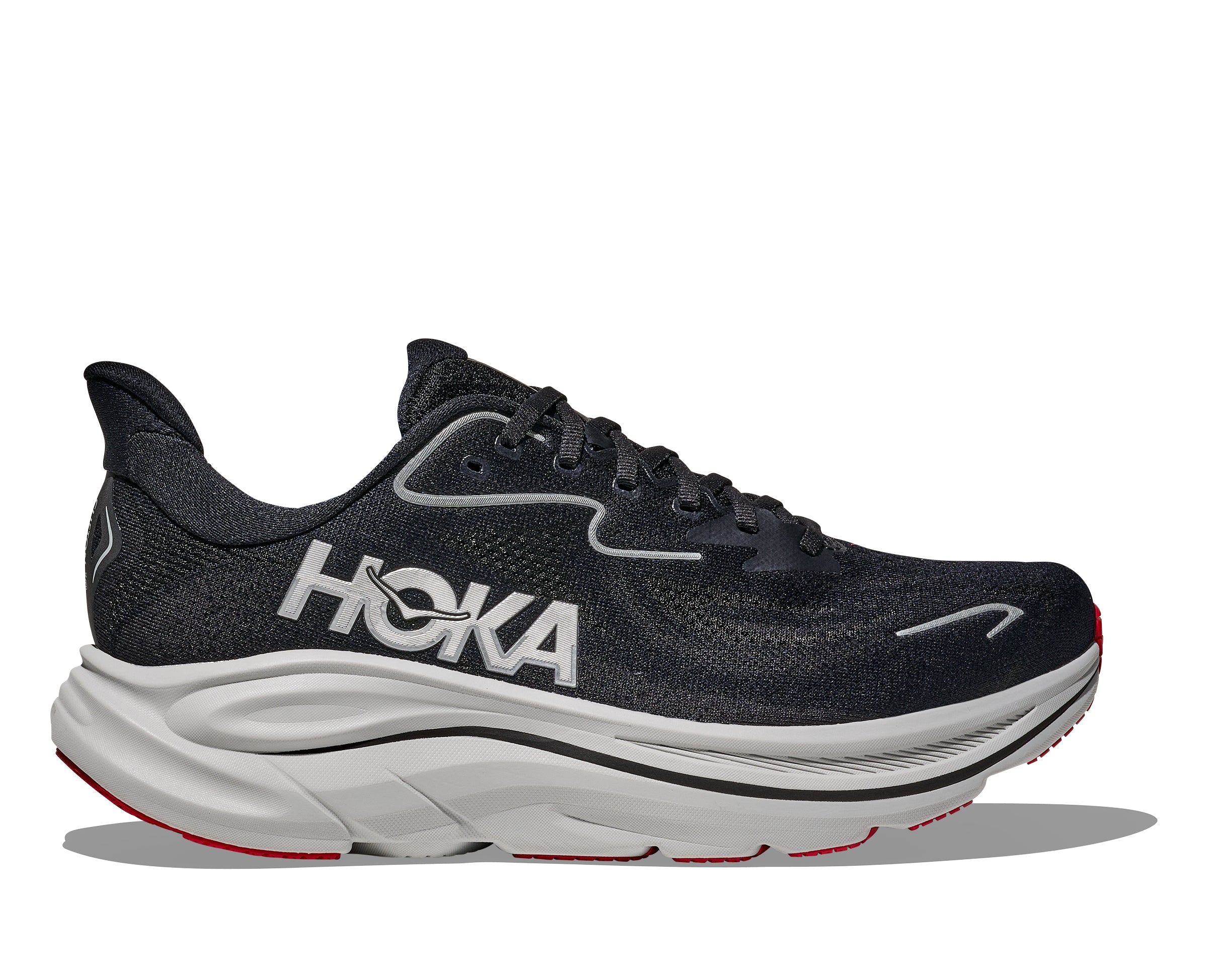 Hoka Black/Silver Clifton 10 Wide Width Men's Athletic Shoes 1162032-BKSV
