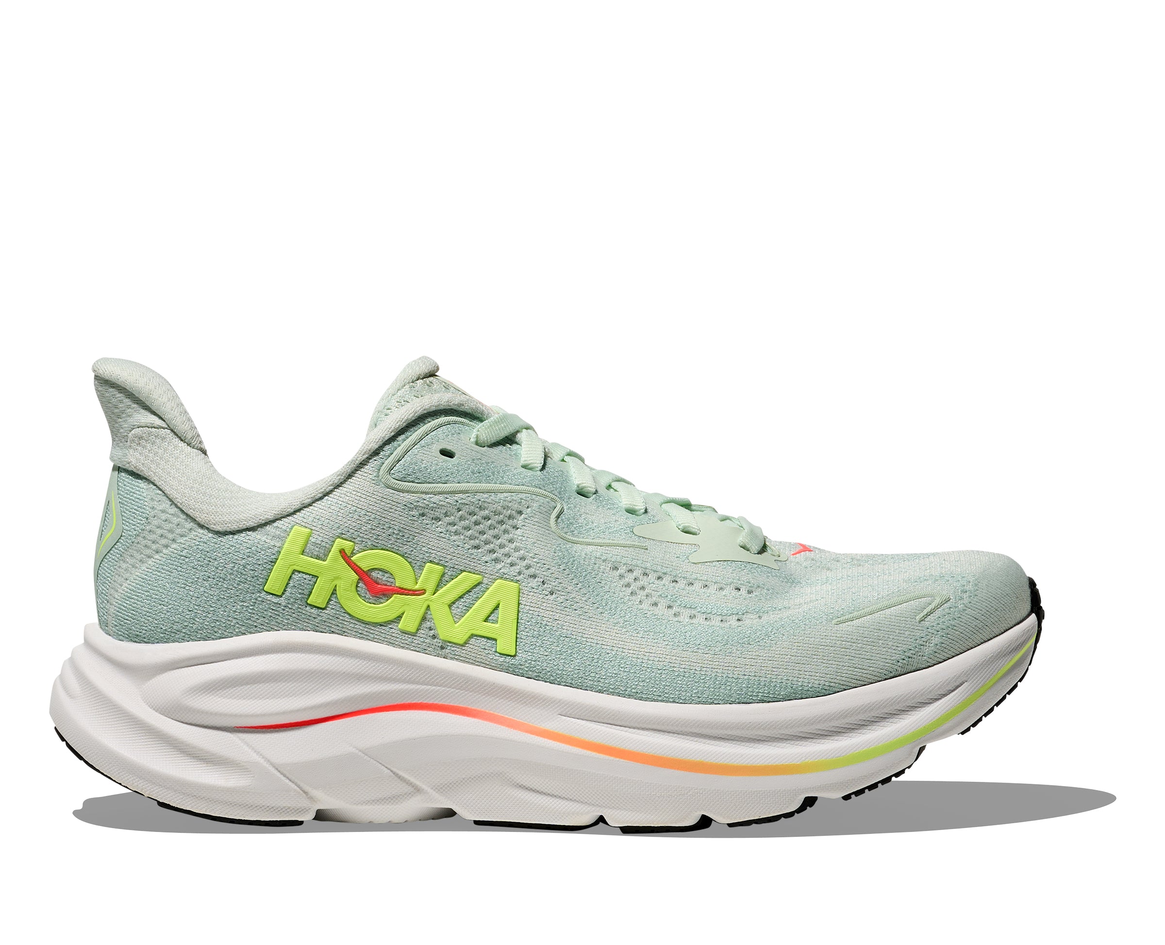 Hoka Sea Glass/Neon Flame Clifton 10 Women's Wide Width Running Shoes 1162050-SLSSN