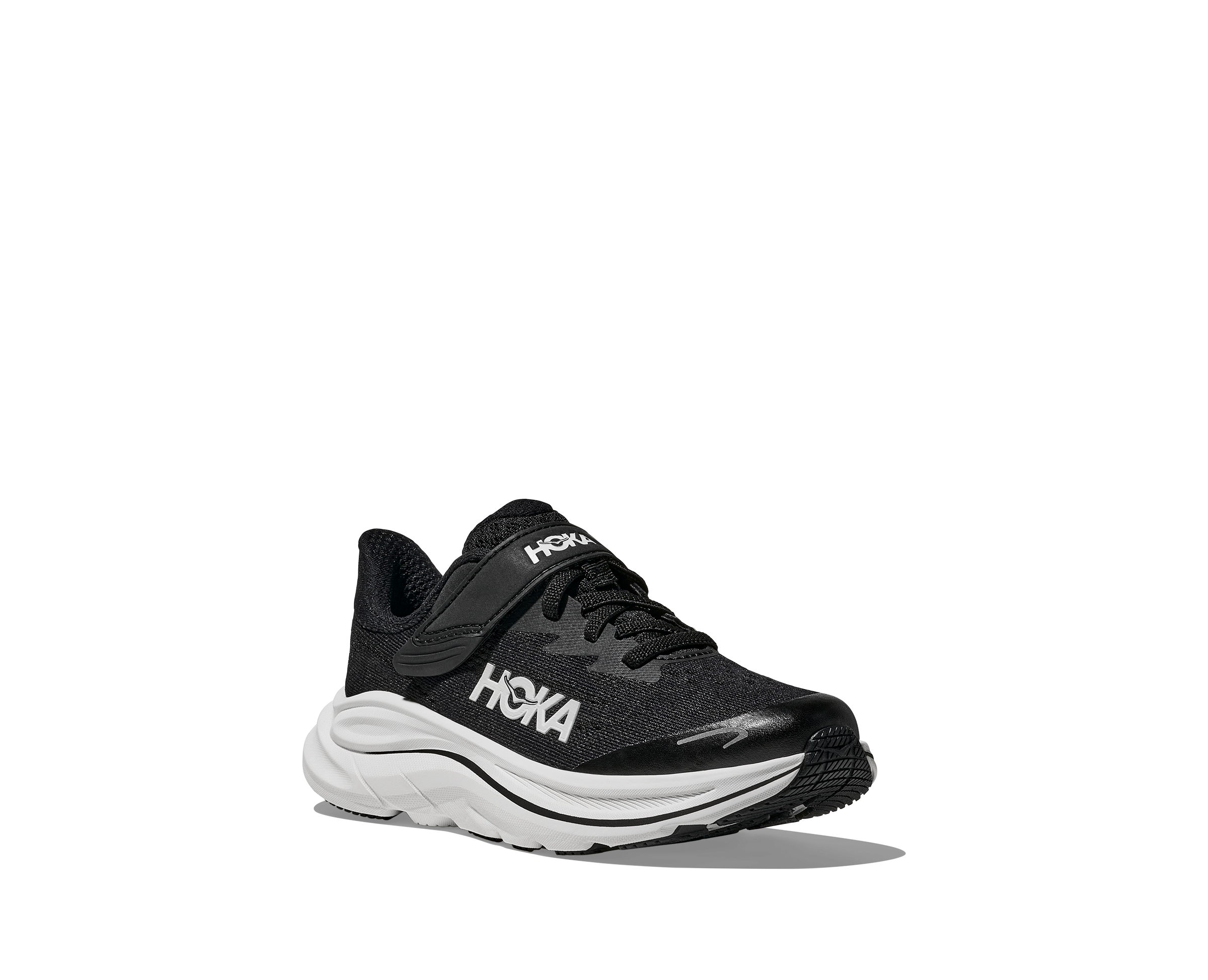 Hoka Black/White Clifton 10 Little Kids Athletic Shoes 1168873-BWHT