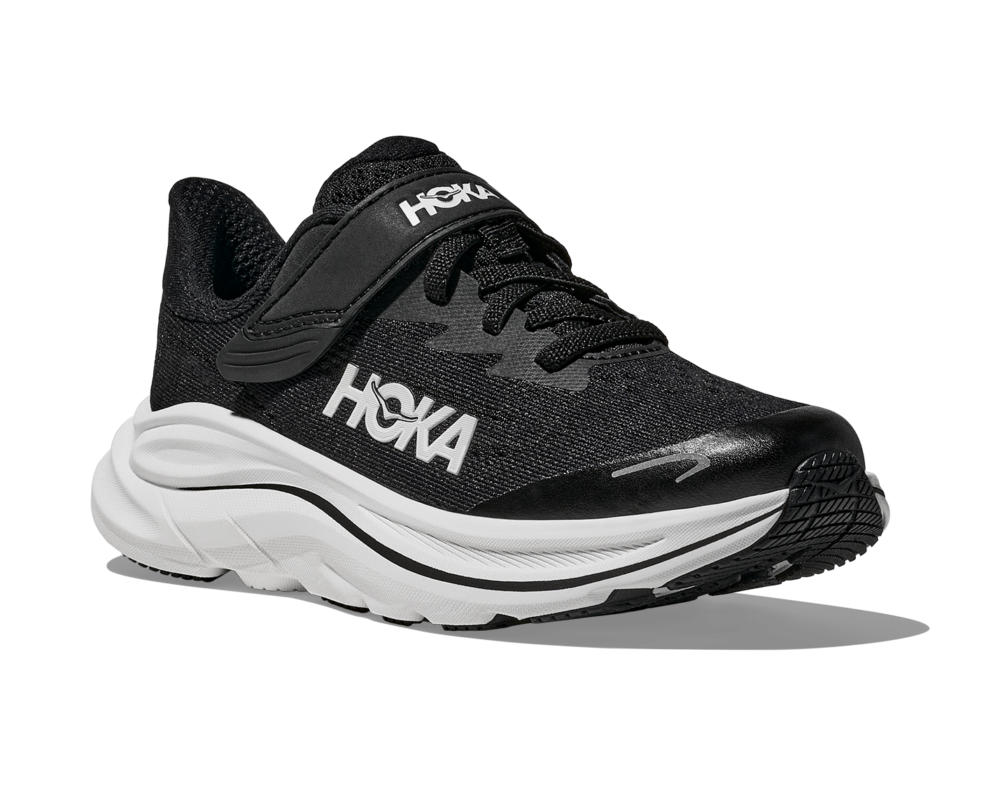 Hoka Black/White Clifton 10 Little Kids Athletic Shoes 1168873-BWHT