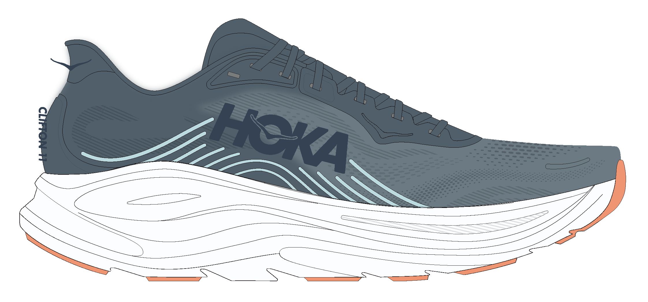 Hoka Faded Navy/Glimmering Blue Clifton 11 Women's Wide Athletic Shoes 1177539
