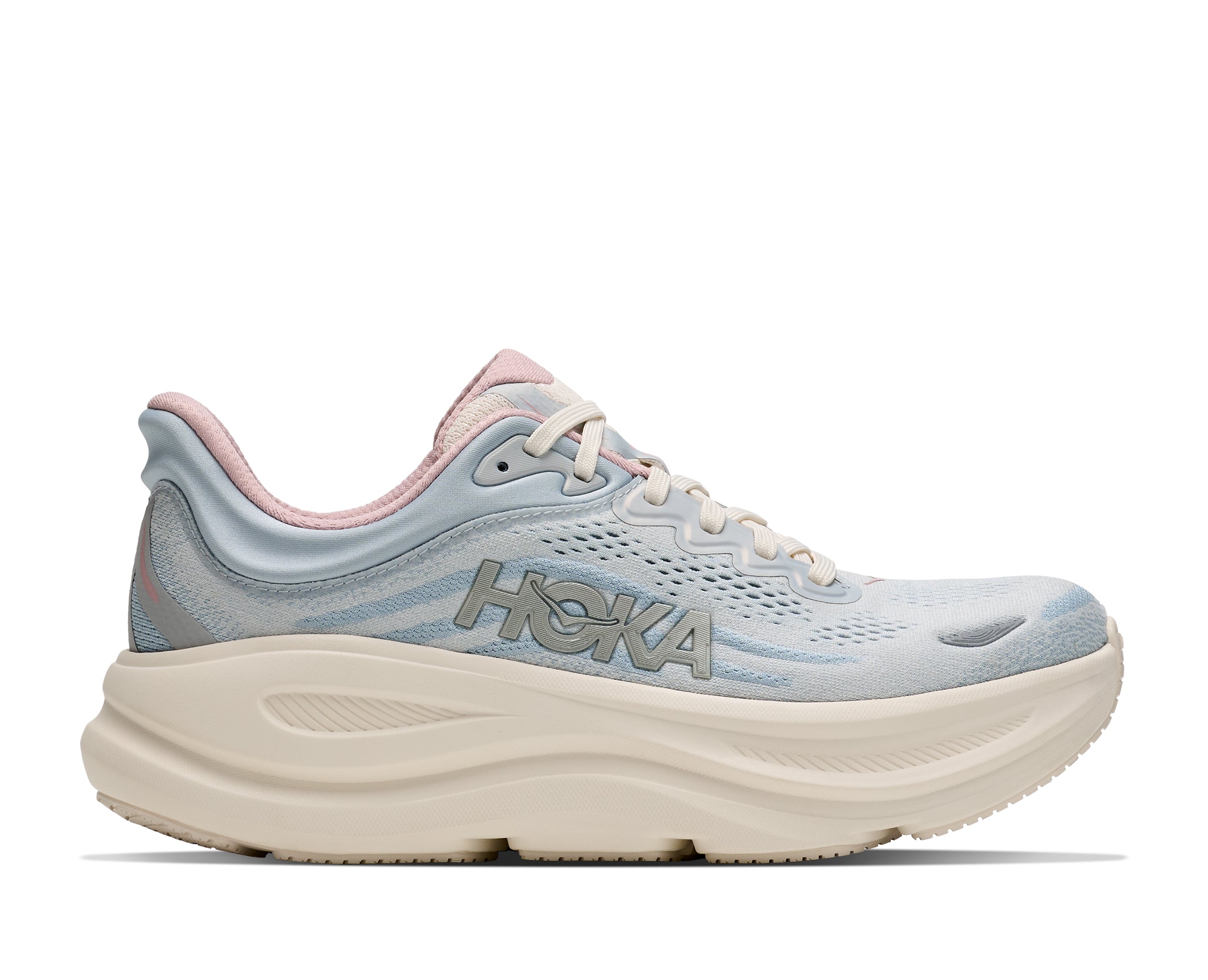 Hoka Glimmers: Alabaster/Mineral Blue Bondi 9 Women's Running Shoes 1179195-ATRM