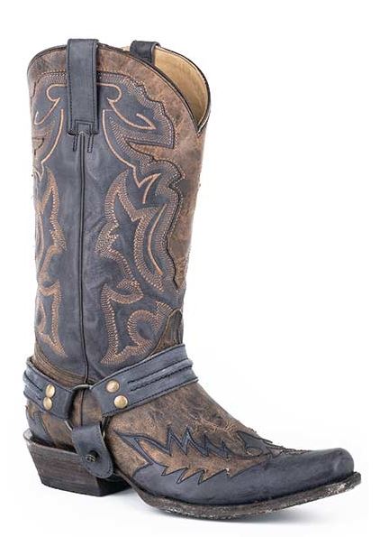 Stetson Tru X Oily Brown with Black Wingtip, Harness and Shaft 13 inch Men's Outlaw Toe Western Boots 1202062043750TA