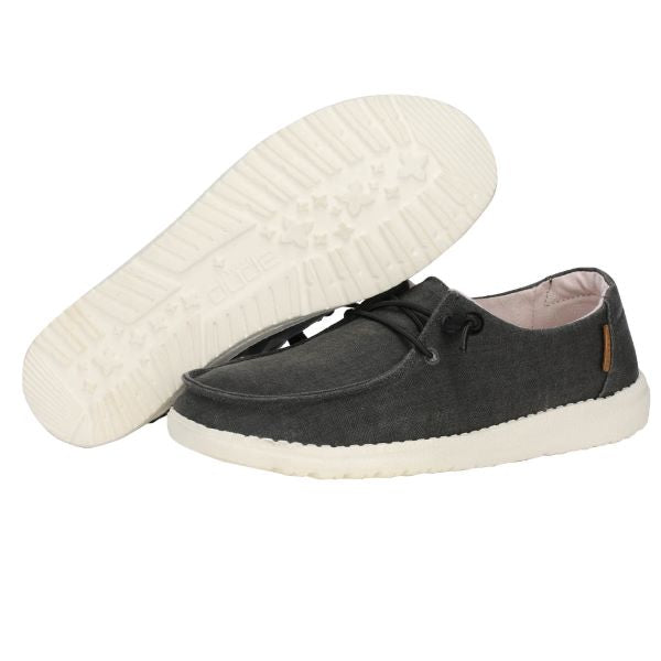 Hey Dude Off Black Wendy Linen Chambray Women's Slip On Shoes 121414949