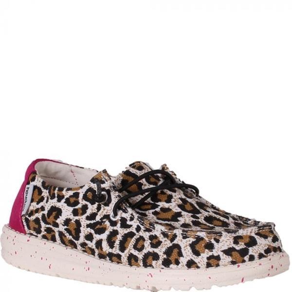 Hey Dude Wendy Cheetah Youth Slip-On Shoes – Brown Linen, Girls Casual Comfort