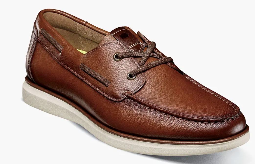 Florshiem Cognac Tropics Elastic Lace Moc Toe Men's Boat Shoes 13420-221