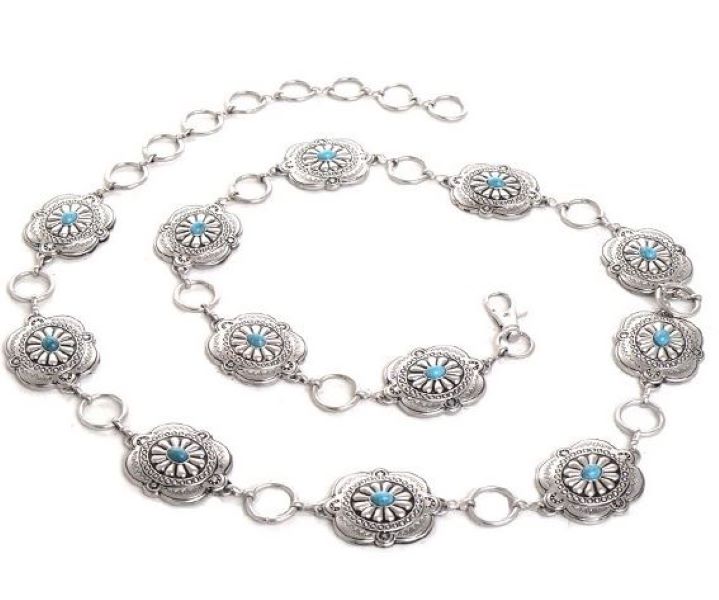 Kamberley Silver Turquoise Stone Women's Chain Belt 16008