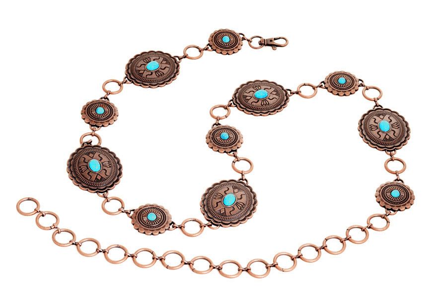 Kamberley Copper Concho Chain Belt with Turquoise Stones 16012-COPPER