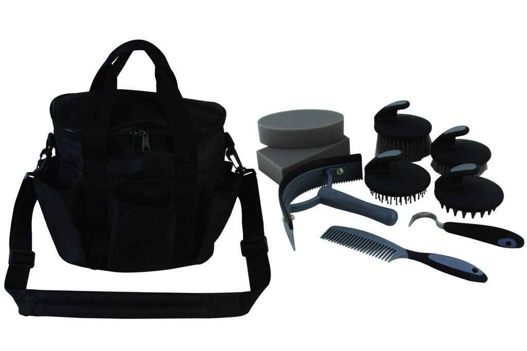 Aime Imports 10 Pc Premium Grey Grooming Set with Black Bag 164831GY-BK