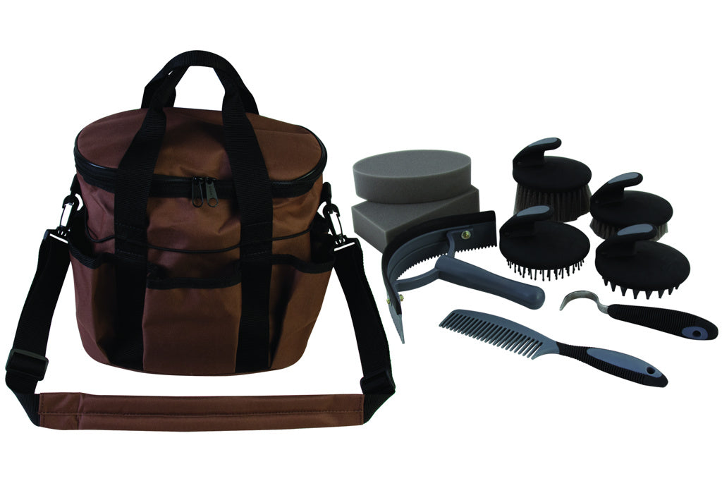 Aime Imports 10 Pc Grey Groorming Kit in a Brown Bag 164831GY-BR