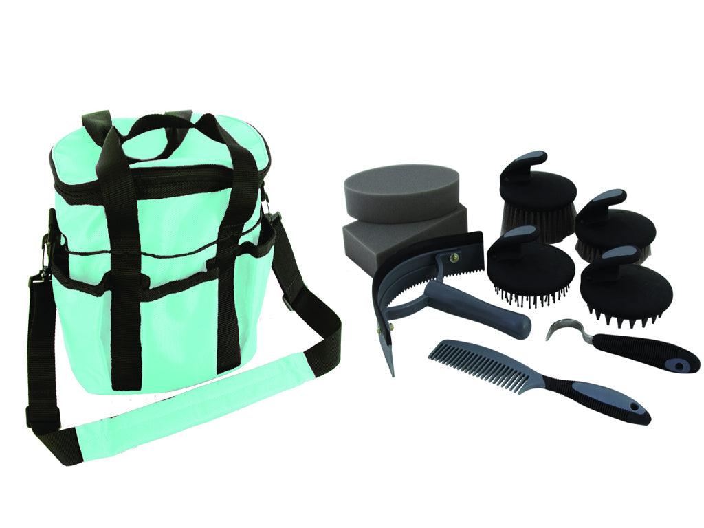 Aime Imports 10 PC Premium Grey Grooming Kit with Turquoise Bag 164831GY-TQ