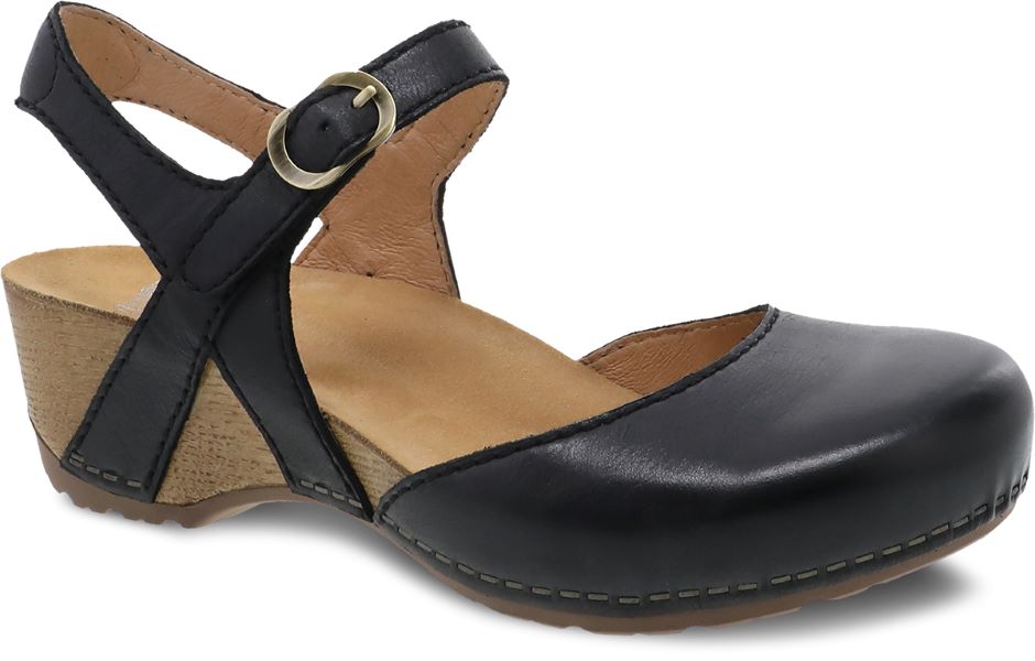 Dansko Black Milled Burnished Tiffani Womens Open Back Shoes 1710-501600
