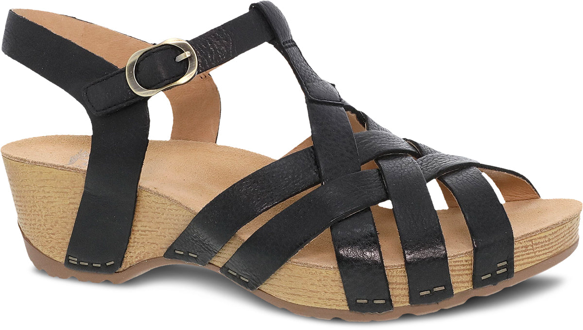 Dansko Black Milled Burnished Tinley Women's Sandals 1713-501600
