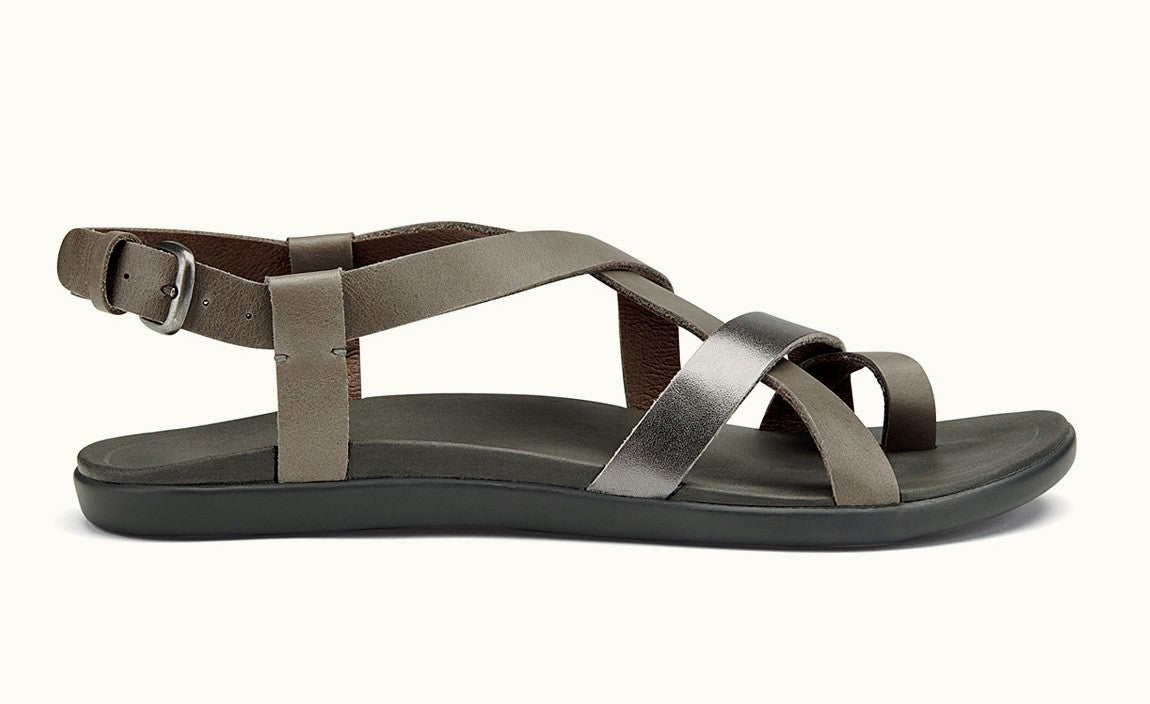 Olukai Charcoal/Pewter 'Upena Leather Womens Sandals 20288-2673