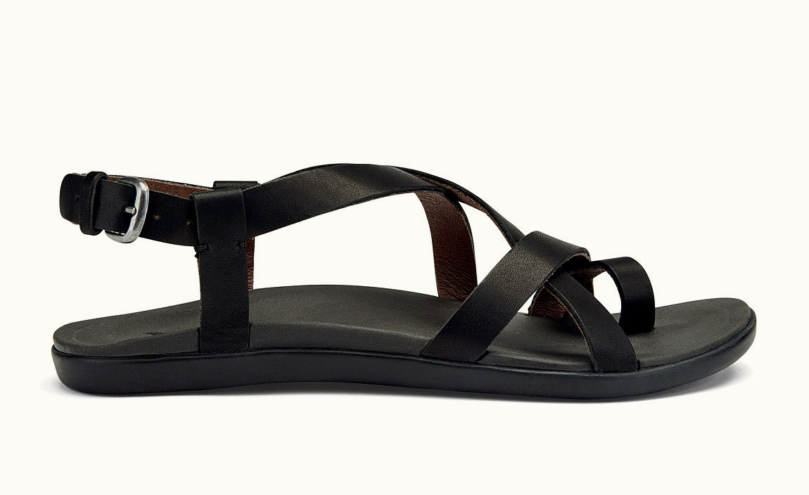 Olukai Black/Black 'Upena Leather Womens Sandals 20288-4040