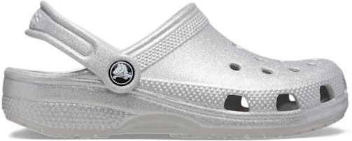 Crocs Silver Glitter Toddler Classic Glitter Clog Kids Clogs 206992-01C