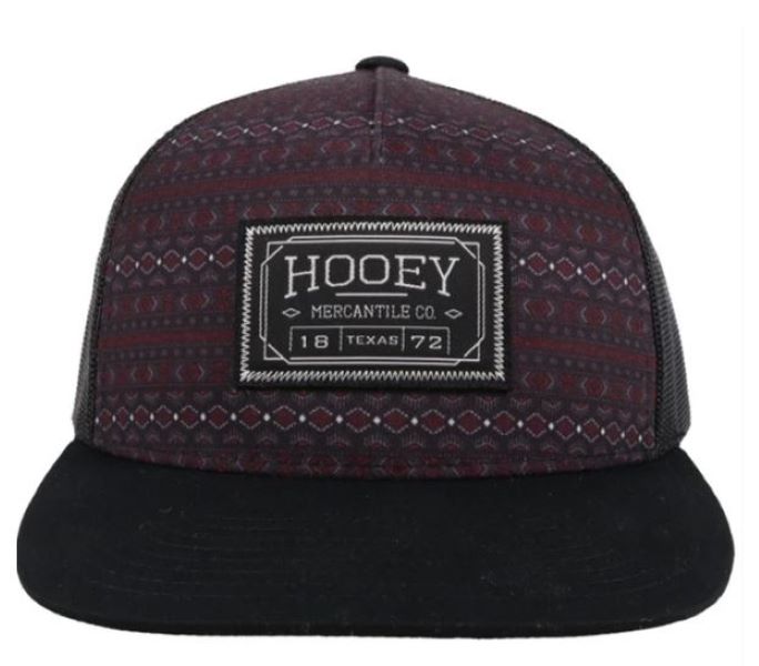 Hooey Maroon and White Doc Aztec Print Mens Cap with Patch 2102T-RDBK