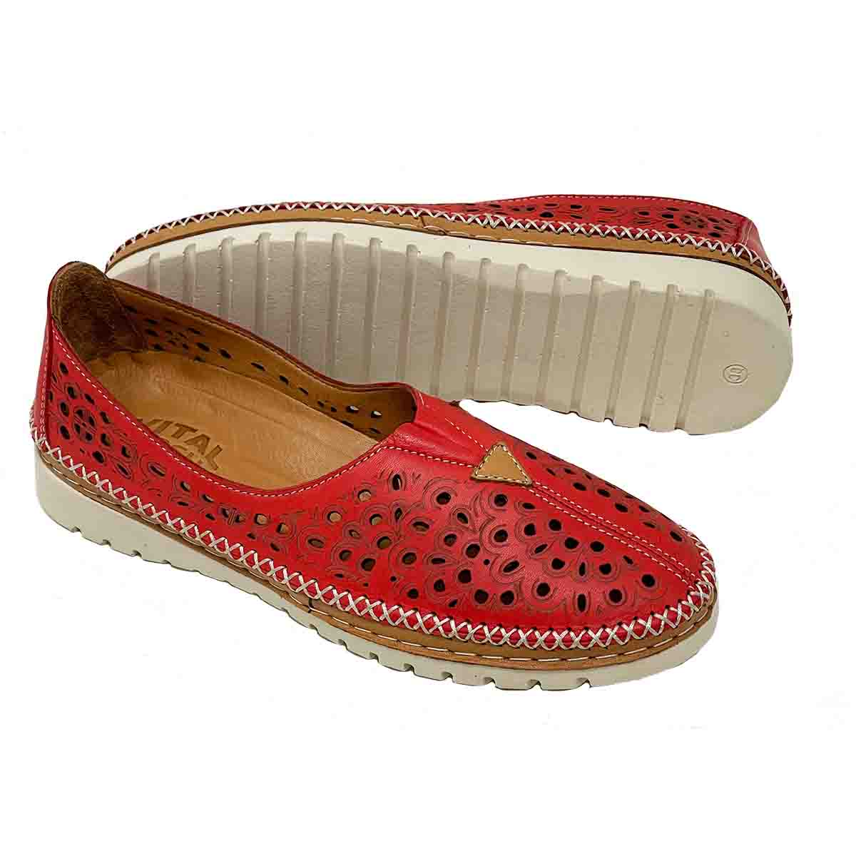 V-Italia Red Women's Comfort Flats 211-RED