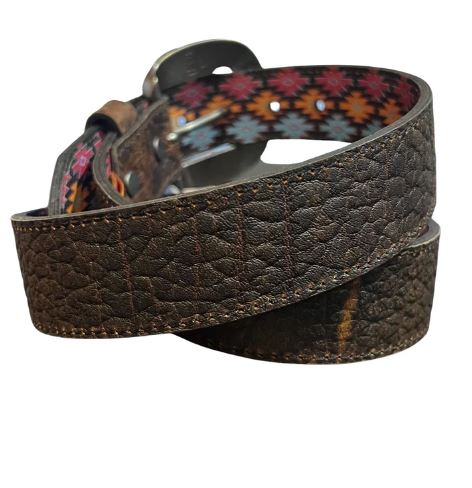Red Dirt Hat Co. Brown Bison Print Genuine Leather Belt 22227BE5