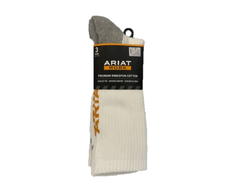 Ariat Work 3 pack White Crew Socks 2239-100