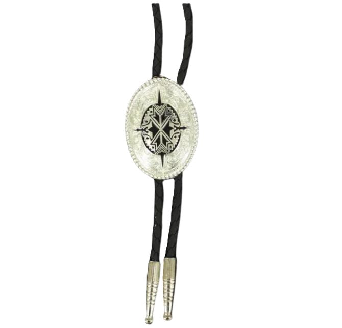 Silver and Black Leatherette Bolo Cord with Silver Rope Design and Silver tips 2270236