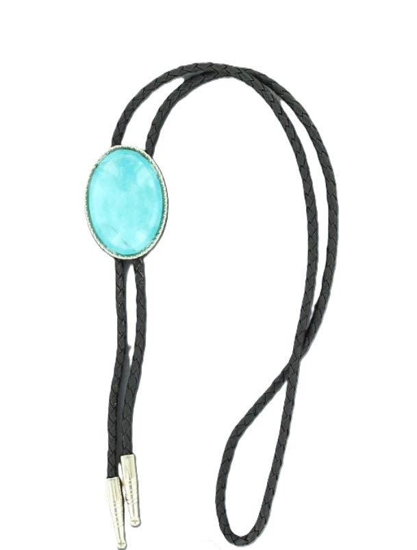 M&F Western Leatherette Bolo Cord with Oval Turquoise Stone and Rope Edging 22838