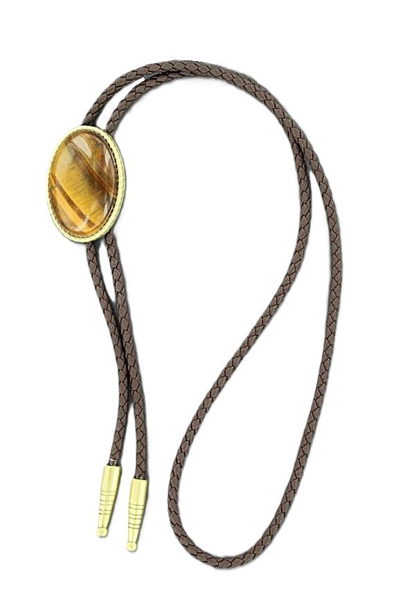 M&F Western Leatherette Bolo Cord Oval Tigers Eye Stone with Rope Edging 22840