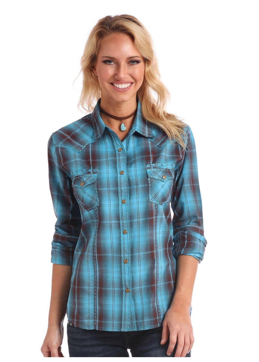 Panhandle Slim Turquoise & Maroon Plaid Snap Up Western Shirt 22S2871